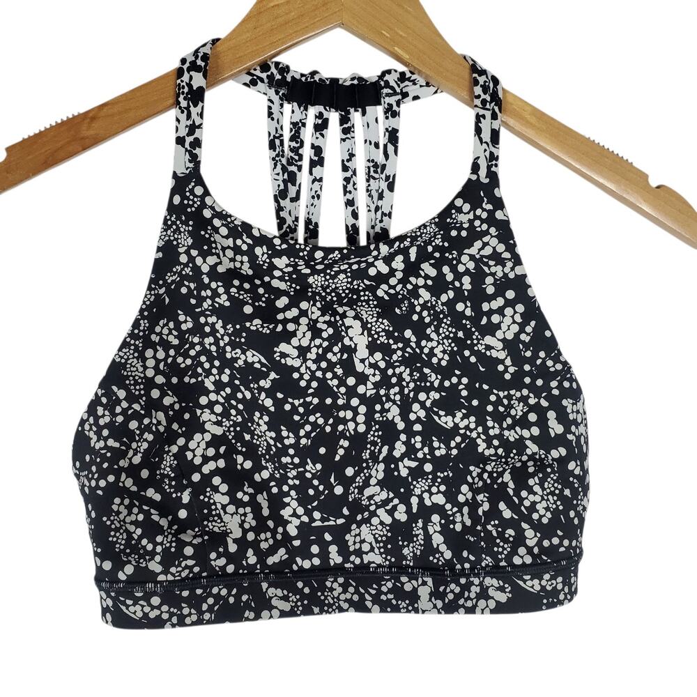 Lululemon Slide With Me Sports Bra Size 2 Black White Yoga Light Support Strappy